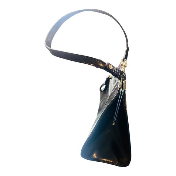 Guess Womens G Goldware Logo Kiss Lock Hobo Leather Black Shoulder Bag Y2K 2000 - Picture 8 of 12